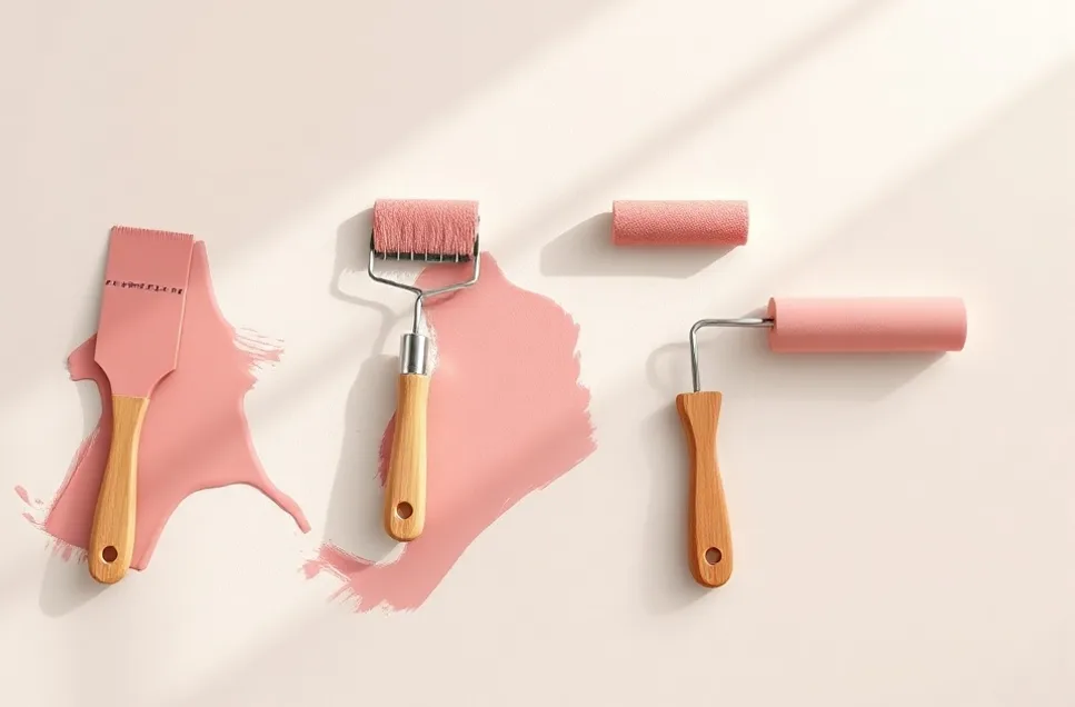 Outils de peinture disposés dans l'ordre des étapes du chantier