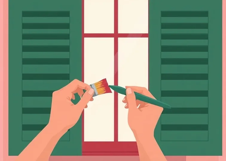Mise en peinture au pinceau de volets et d'encadrements en bois