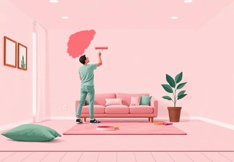 Peintre appliquant la peinture au rouleau sur un mur de salon