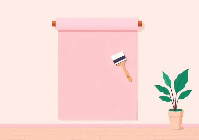 Pose de papier peint, rouleau et brosse à maroufler
